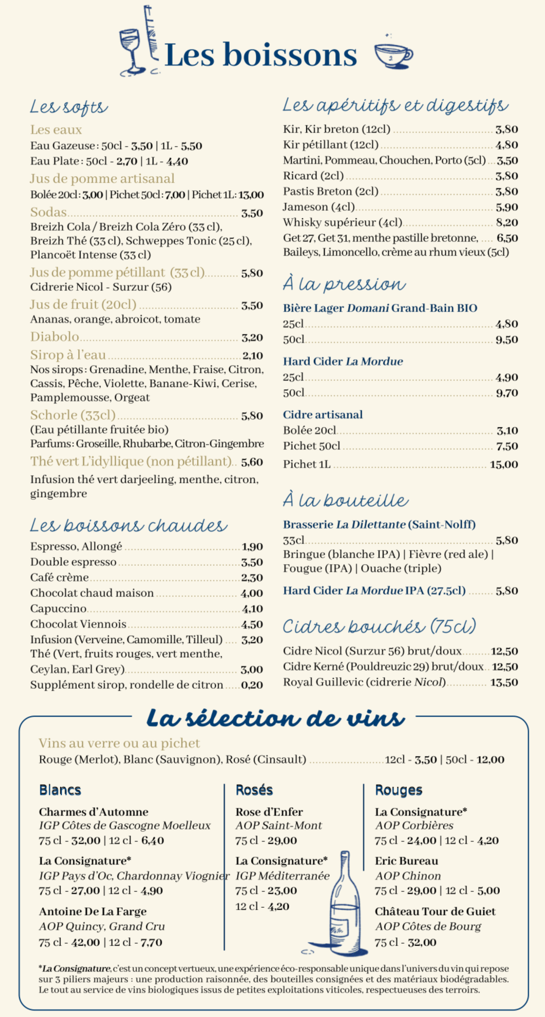 Menu des boissons chaudes et rafraîchissantes – crêperie